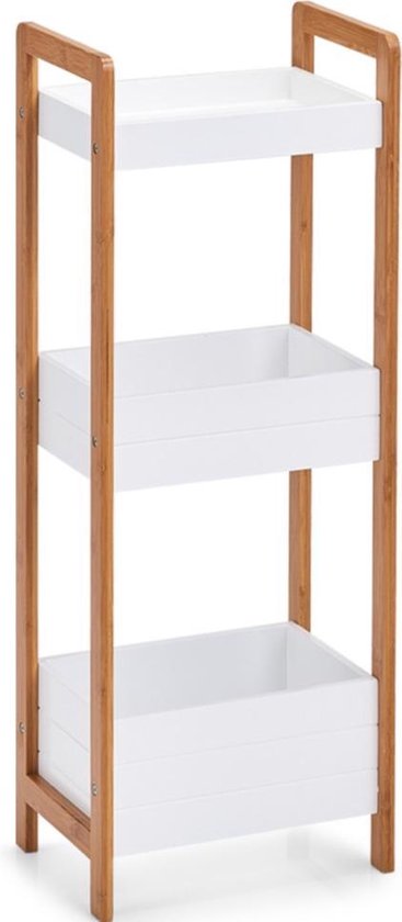 Bamboe houten bijzet kastje bruin met 3 planken 28 x 74 cm - Woondecoratie - Keuken/badkamer accessoires/benodigdheden - Bijzetkastjes - Open kastjes met planken