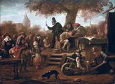 Jan Havickszoon Steen, De kwakzalver, ca 1650-1660 op aluminium, 30 X 45 CM