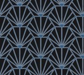 Livingwalls behangpapier geometrische vormen zwart, blauw en wit - AS-375282 - 53 cm x 10,05 m
