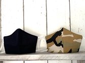 MixG | Mondkapje / Mondmasker (2 stuks) | Donkerblauw en Legerprint | Dames en Heren