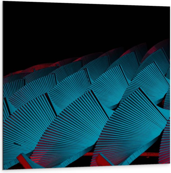 Dibond - Rood Blauw Abstracte Vorm - 100x100cm Foto op Aluminium (Wanddecoratie van metaal)