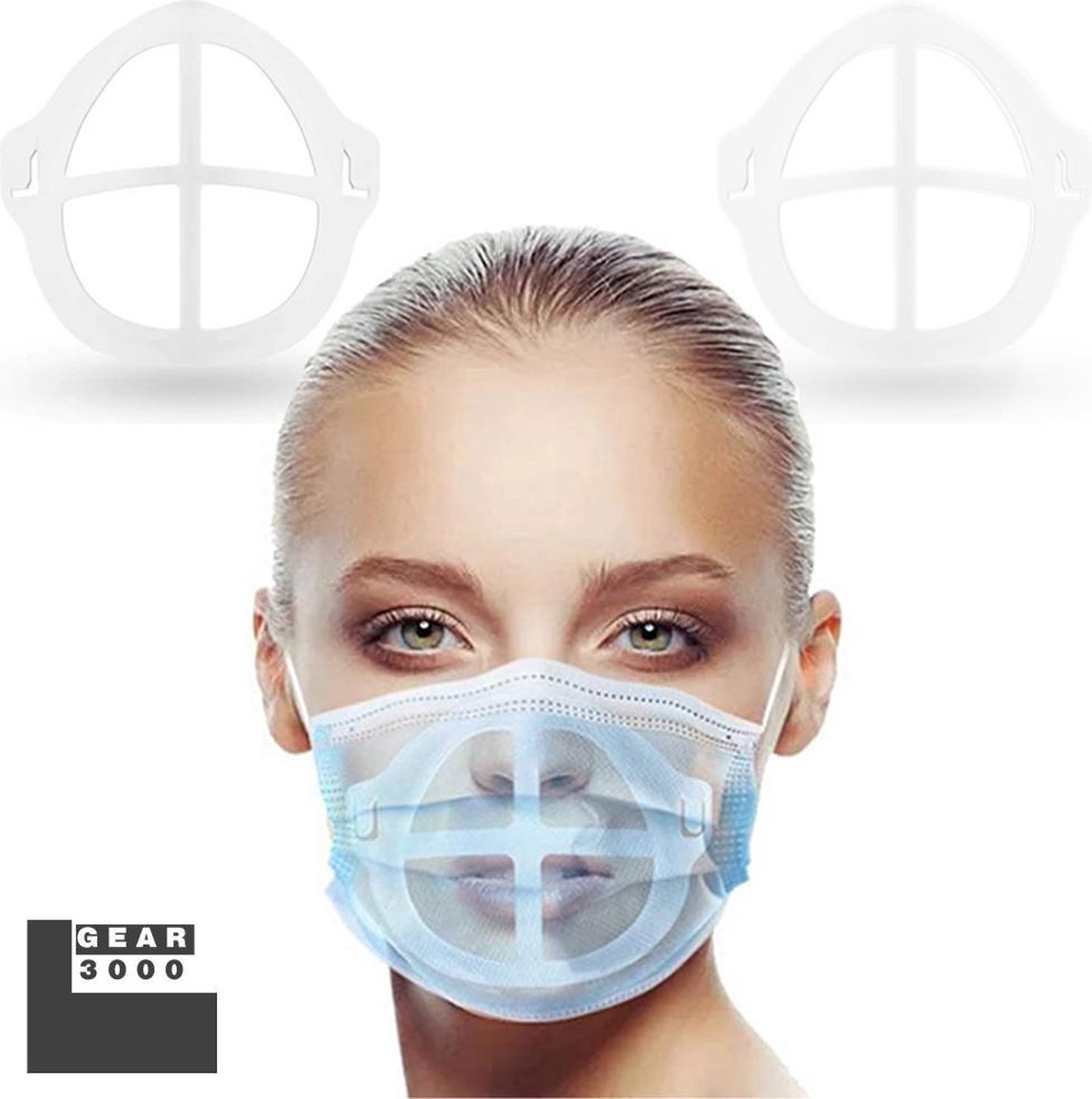 GEAR3000® - Innermask sillicone voor mondkapje - 2 stuks - Bracket 3D voor masker - herbruikbaar - weerhoudt lippenstift & make-up wit