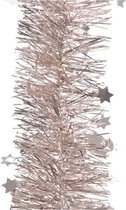Kerstslingers sterren lichtroze 10 cm breed x 270 cm - Guirlandes folie lametta - Lichtroze kerstboom versieringen