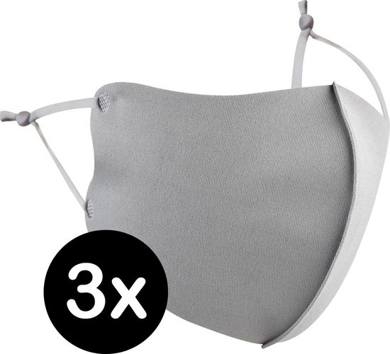 Visage réglable Masque lavable Grijs Mondkapjes - 3 pièces