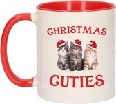 Cadeau kerstmok rood Christmas cuties met kittens - 300 ml - keramiek - koffiemok / theebeker - Kerstmis - kattenliefhebbers