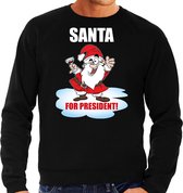 Santa for president Kerstsweater / Kersttrui zwart voor heren - Kerstkleding / Christmas outfit S