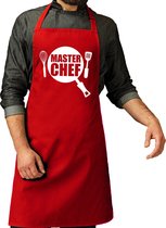 Master chef barbeque schort / keukenschort rood voor heren - bbq schorten