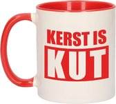 Cadeau kerstmok kerst is kut - 300 ml - rood/wit met rode letters - keramiek - mok / beker - Kerstmis - kersthater / kutkerst