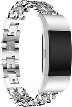 Bandje Voor Fitbit Charge 3 & 4 Cowboy Stalen Schakel Band - Zilver - One Size - Horlogebandje, Armband