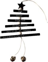 Kersthanger met tekst Ooh Denne Boom - Zwart / Wit - Hout / Metaal - h 42 cm