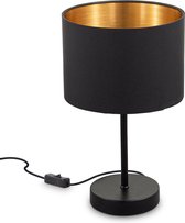 B.K.Licht - Zwart Gouden Tafellamp - metaal & stof - met kap - voor binnen - industriële bedlamp - slaapkamer lamp - E27 fitting - excl. lichtbron