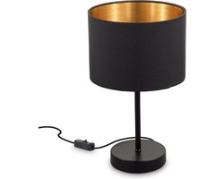 B.K.LICHT - Tafellamp - zwart-gouden - metaal & stof - bedlamp - slaapkamer lamp - E27 fitting - h.: 33cm