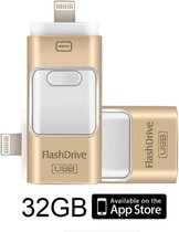 DrPhone Flashdrive 32 GB USB Stick 3 in 1 Flashdrive - OTG USB 3.0 + Micro USB + lightning iPhone - Android - Tablet Opslag - Goud
