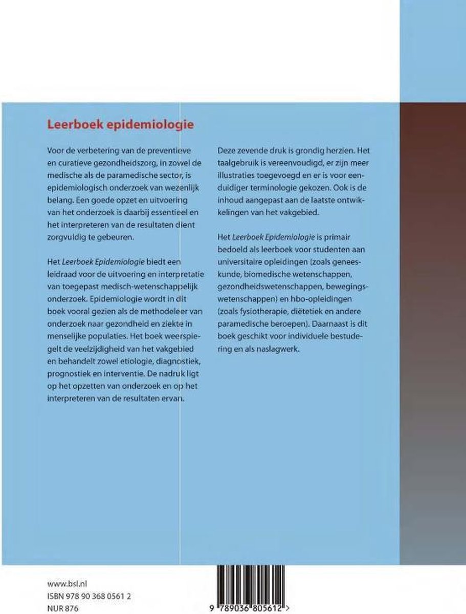 Kernboek - Leerboek epidemiologie - back cover