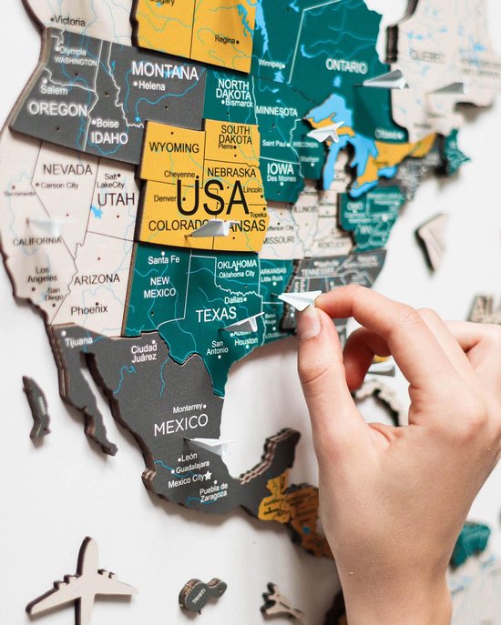 Wereldkaart en bois 3D - Country - XL (200 x 120 cm)