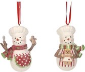 Viv! Home Luxuries Kerstornament - Sneeuwpop chefkok - set van 2 -  rood wit - 9cm