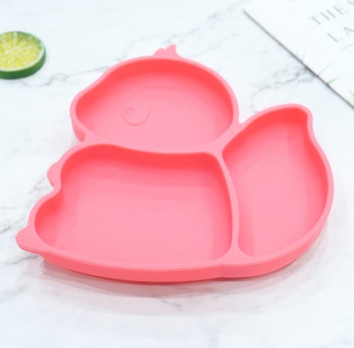 Goedkoopste Handig en grappig siliconen Eekhoorn baby bordje met vakjes en zuignap | Babybordje | Kinderbordje | kleur roze | BPA en PVC vrij bord