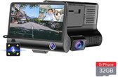 DrPhone DASH2 - DashCam Video CarDVR – Nachtzicht -  3 Lens HD Camera & Video – 5 Mega Pixels – G-Sensor – 4inch HD Display – Achteraanzicht - HD Opneem Functie + 32GB Micro SD kaa