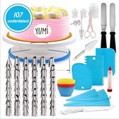 Yumi® Complete Taart Cake Decoratie Set - herbruikbare Spuitzakken En RVS Spuitmondjes - XL Draaibare Taartplateau - Inclusief E-book