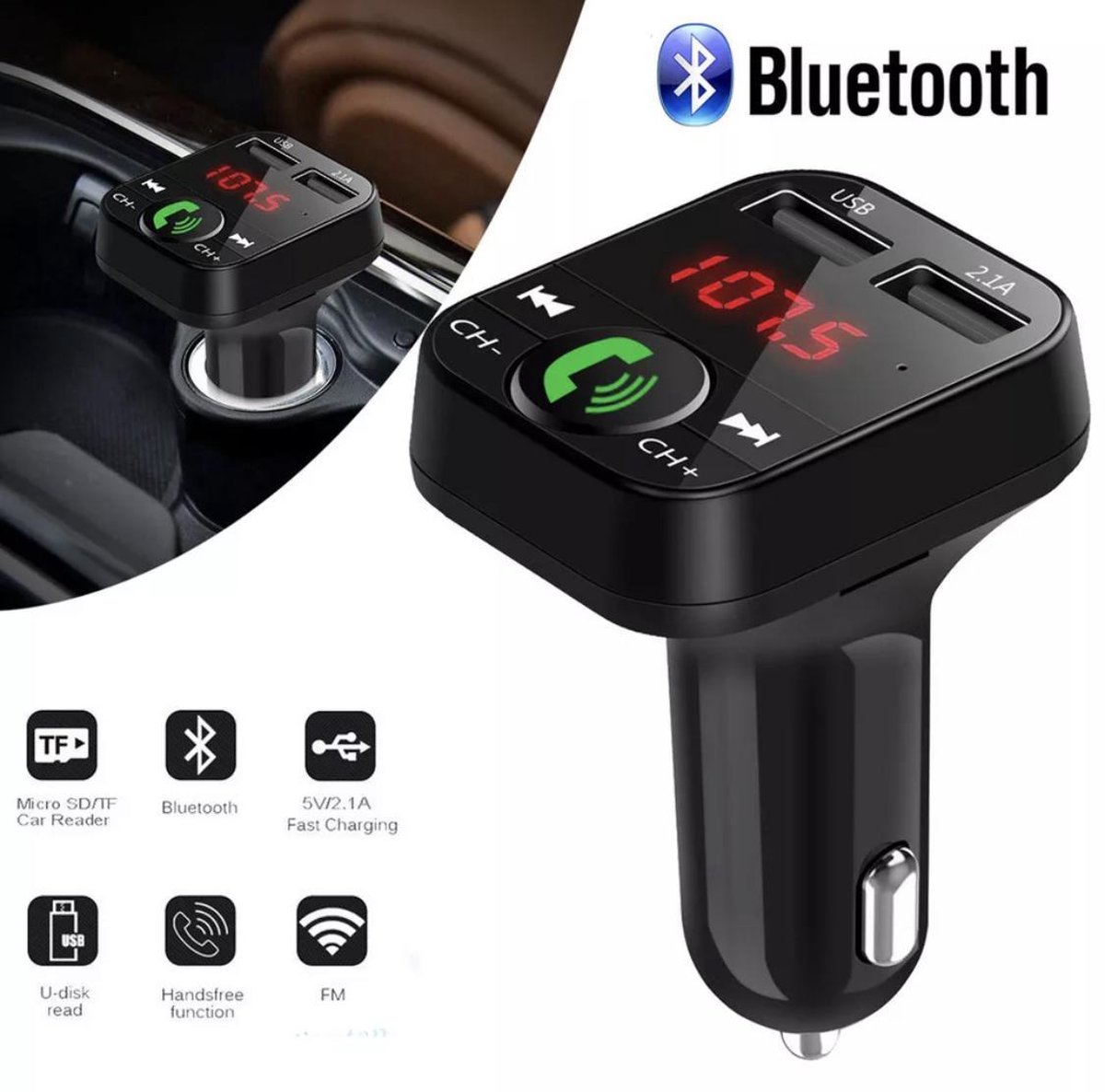 Herrie heks pijp Bluetooth FM Transmitter voor in de auto met USB - Bluetooth handsfree  bellen in de... | bol.com