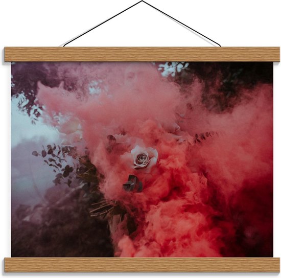 Schoolplaat – Roos in Rode Rook - 40x30cm Foto op Textielposter (Wanddecoratie op Schoolplaat)