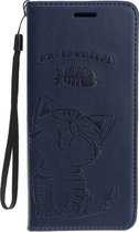 Bookcase iPhone 11 pro hoesje cat love fish - draagkoord - Donkerblauw