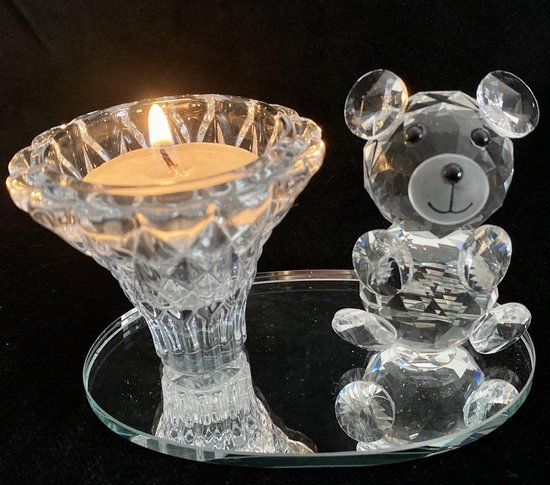 Kristallen glazen beer met waxinelichtjeHouder & kaarsenhouder 10x6.5x6.5cm