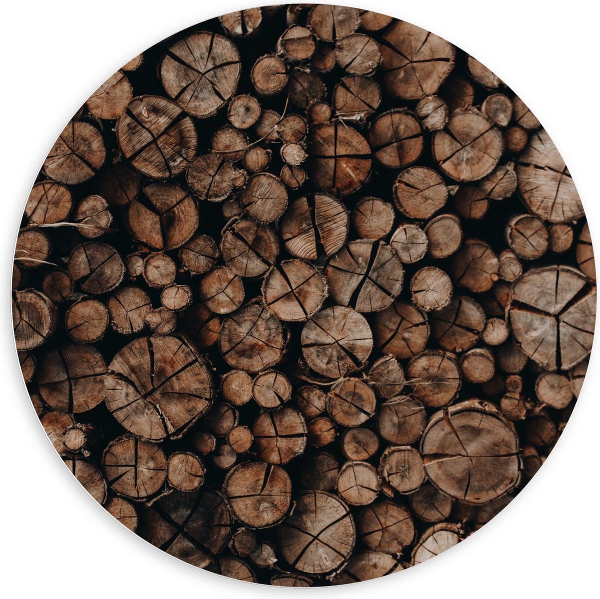 KuijsFotoprint - Schilderij - Houten Palen Opgestapeld - Bruin - 100 X 100 Cm