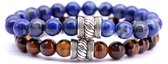 FortunaBeads - Set Bali - Lapis Lazuli x Oeil de Tigre Marron - Homme - Bracelet - 18cm