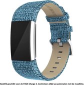 Blauw glanzend / glitter lederen bandje voor Fitbit Charge 2 – Maat: zie maatfoto - gespsluiting – Blue leather smartwatch strap - Leer - Leder - Leren Horlogebandje