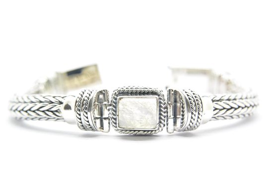 Beaddhism - Exclusives - Zilveren Kabel Armband met steen - Moonstone - J'adore - 8 mm - armbandmaat 21 cm