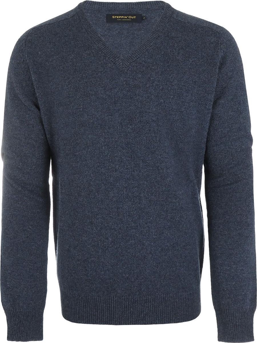 Steppin' Out Mannen Trui Lamswol V-neck Blauw Lamswol Maat: M