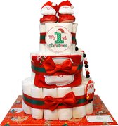 Luiertaart - Pampertaart Neutraal My First Christmas Kerstman - 54 Pampers - Rood