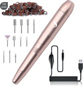 Soothe Nagelfrees – USB aansluiting – Elektrische Nagelvijl – Manicure en Pedicure Set – 11 Nagelfrees Bitjes & 100 Schuurrolletjes – Rose Gold