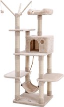 XXL Luxe Katten Krappaal Met Hangmat & Katten Huisje - Activity Center - Grote Krappaal Klimpaal Met Speelset - Krabmeubel 154 CM Hoog - Sisal/Pluche - Beige