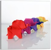 Dibond - Origami Olifanten - 50x50cm Foto op Aluminium (Wanddecoratie van metaal)