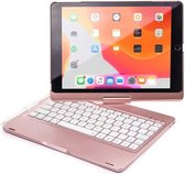 IPS - iPad 2019/2020/2021 10.2 Inch Toetsenbord Hoes Draaibaar - Bluetooth Keyboard Case - Toetsenbord Verlichting - Roze