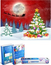 Crafterman™ Peinture de diamants Package Adultes - Père Noël avec rennes et sapin de Noël et neige - 30x40cm - couverture complète - pierres carrées - Avec temporairement 2 E- Books