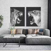 Schilderijen op canvas - Leeuw en Leeuwin - zwart / wit - tweeluik - 2 x 75 x 100 cm | PosterGuru