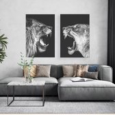 Schilderijen op canvas - Leeuw en Leeuwin -  zwart / wit - tweeluik - 60 x 90 cm | PosterGuru