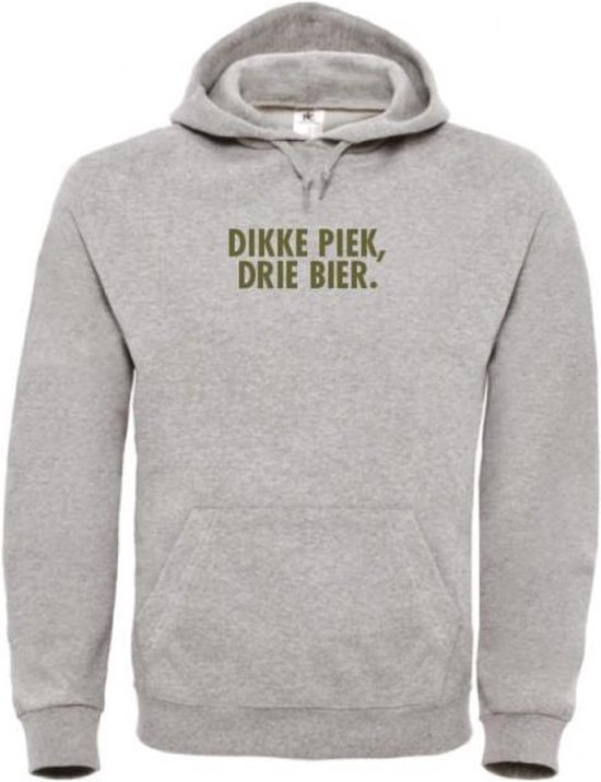 Kerst hoodie grijs XL - Dikke piek, drie bier - Olijfgroen - soBAD. | Kersttrui soBAD. | kerstsweaters volwassenen | kerst hoodie volwassenen | Kerst outfit | Foute kerst truien