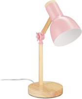 Relaxdays bureaulamp retro - kinderlamp bureau - leeslamp - tafellamp - E14 fitting - hout - roze