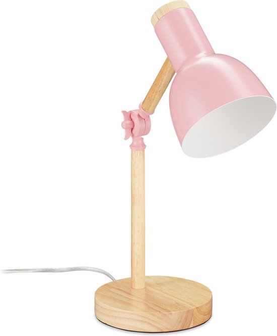 lampe de bureau relaxdays retro - lampe de bureau enfant - lampe de lecture - lampe de table - E27 - bois rose