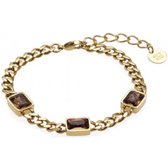 Twice As Nice Armband in goudkleurig edelstaal, gourmet ketting, 3 rechthoekige kristallen  16 cm+3 cm