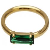 Twice As Nice Ring in goudkleurig edelstaal, baguette, smaragd kleurige kristal  54