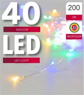 Verlichting lichtdraad zilver 40 pastel gekleurde lampjes op batterijen 200 cm - Lichtsnoeren - Kerstverlichting