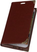 TPU Map Booktype Wallet Case Hoesjes voor Galaxy E5 Bruin