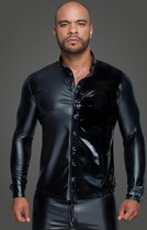 Trendy Zwarte Lange Mouwen Shirt van Powerwetlook-PVC voor Mannen, Maat L