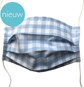 5x Mondkapje BB Blue (boerenbont) ruit 1 cm stof wasbaar 2 laags. Elastiek gemakkelijk op maat te maken. NIET Medisch