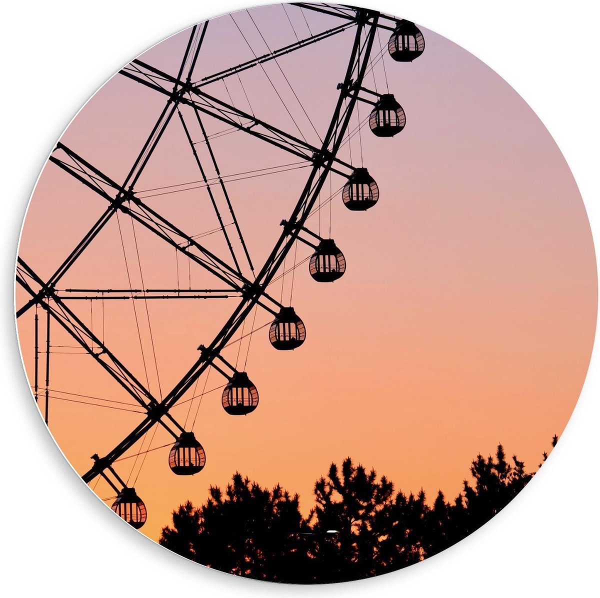 KuijsFotoprint Schilderij - Reuzenrad Met Mooie Lucht Achtergrond - Zwart En Roze - 80 X 80 Cm